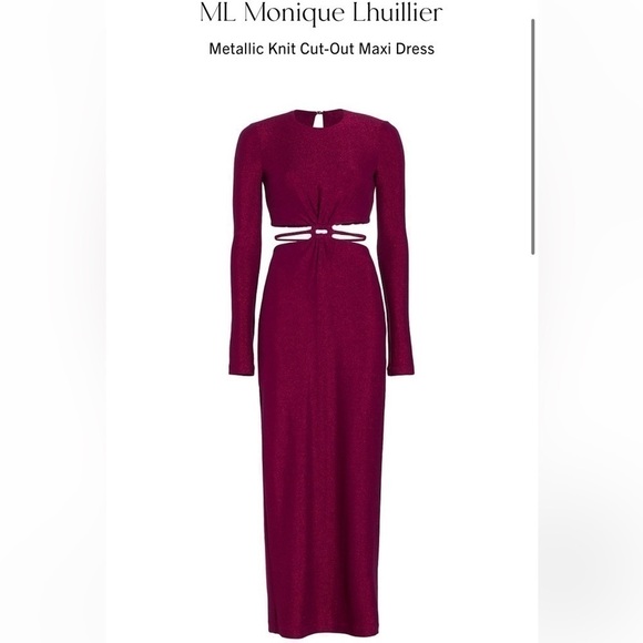 ML MONIQUE LHUILLIER Long Sleeve Knit Maxi Dress Cut Out 6 BARBIE Core Easter - Picture 2 of 15